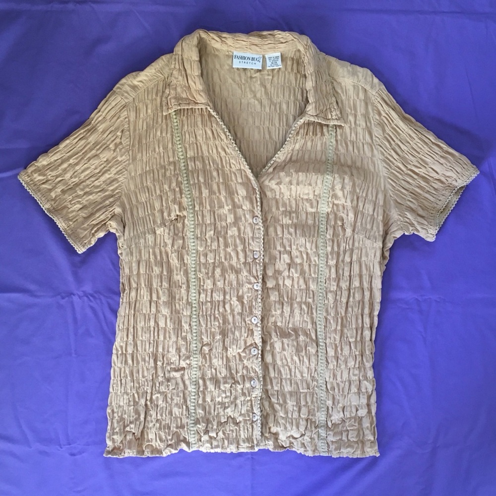 Fashion Bug Stretch Womens 18/20 Top Tan Crinkle